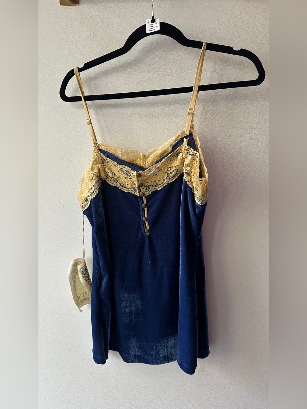 Aratta, Navy Velvet Lace Trim Cami 17” P2P Size S | 1050